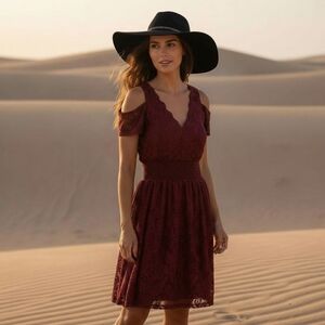 Shyanne Burgundy Lace Cold-Shoulder Mini Dress